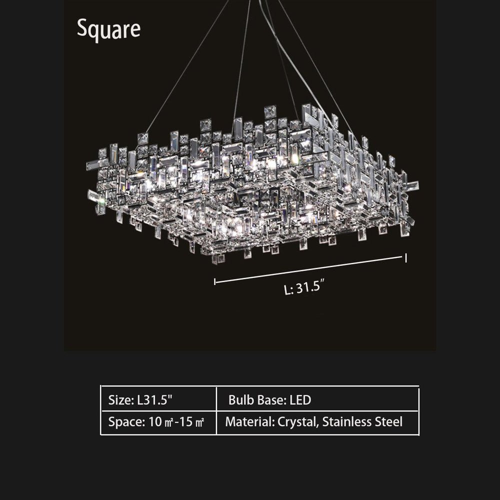 Art Irregular Block Collection Crystal Pendant Chandelier Suit for Living/Dining Room - Lightings Menu