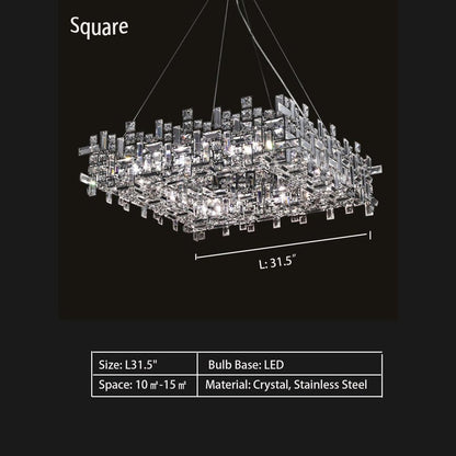 Art Irregular Block Collection Crystal Pendant Chandelier Suit for Living/Dining Room - Lightings Menu