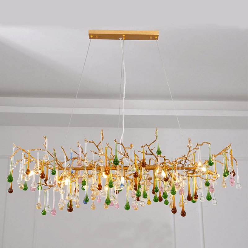 Avis Colorful Crystal Linear Branch Chandelier For Living Room - Lightings Menu