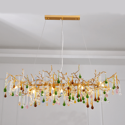 Avis Colorful Crystal Linear Branch Chandelier For Living Room - Lightings Menu