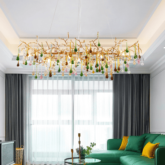 Avis Colorful Crystal Linear Branch Chandelier For Living Room - Lightings Menu