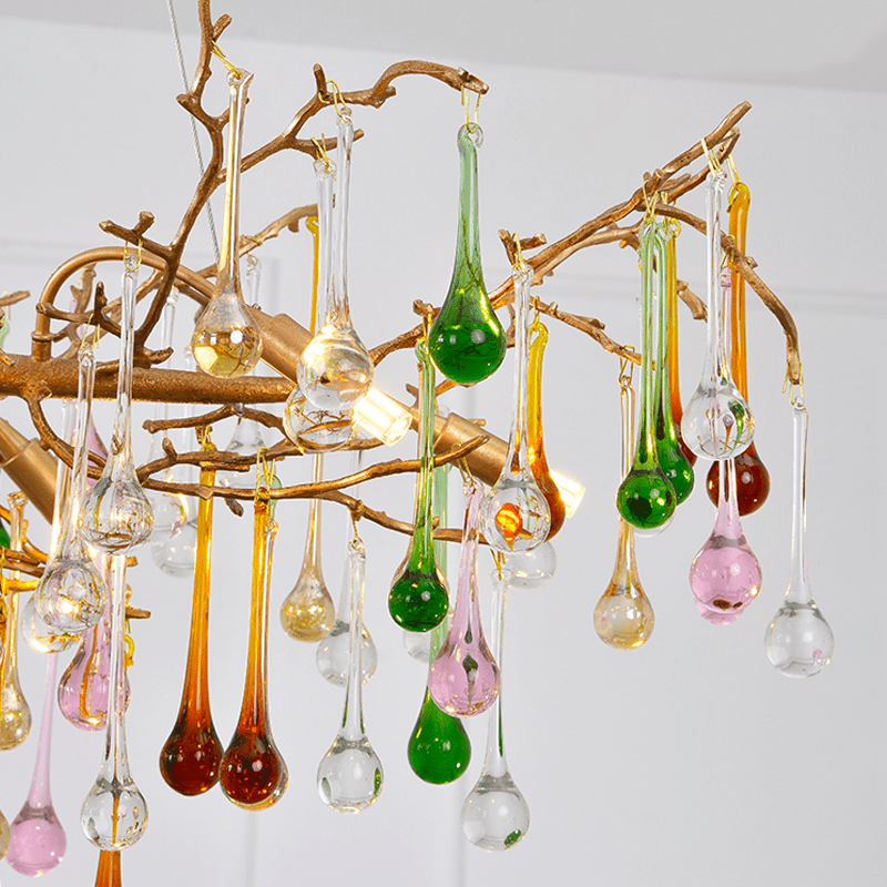 Avis Colorful Crystal Linear Branch Chandelier For Living Room - Lightings Menu