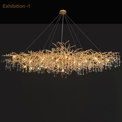 Avis Colorful Crystal Rain Aluminum Branch Chandelier - Lightings Menu