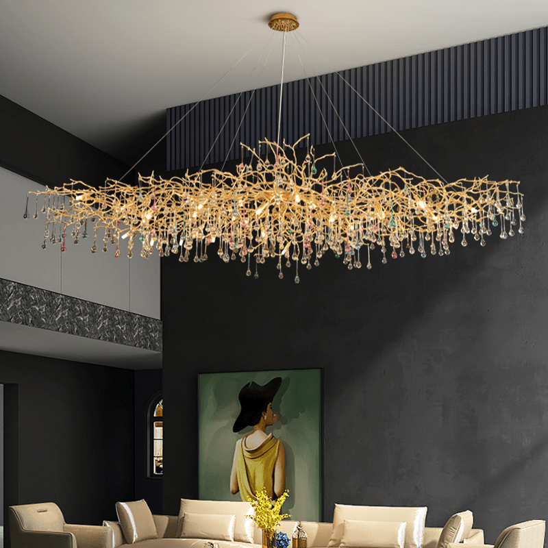 Avis Colorful Crystal Rain Aluminum Branch Chandelier - Lightings Menu