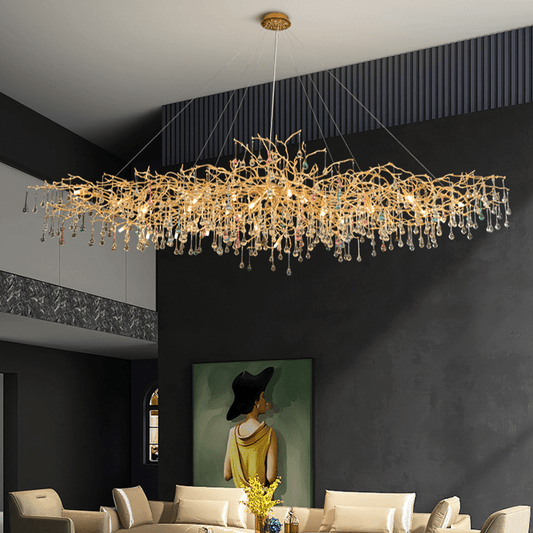 Avis Colorful Crystal Rain Aluminum Branch Chandelier - Lightings Menu