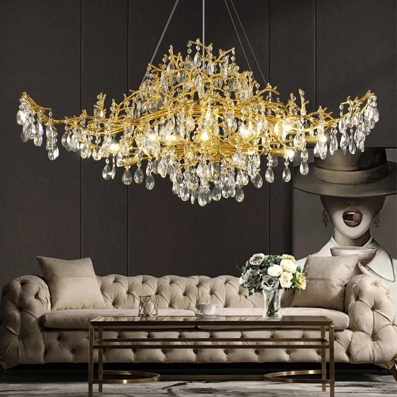 Bessa Modern Large Gold Crystal Branch Chandelier - Lightings Menu