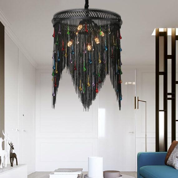 Black Chain Tassel Chandelier - Lightings Menu
