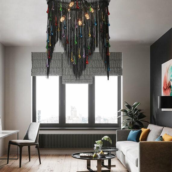 Black Chain Tassel Chandelier - Lightings Menu