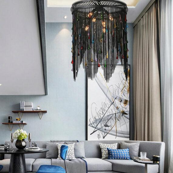 Black Chain Tassel Chandelier - Lightings Menu