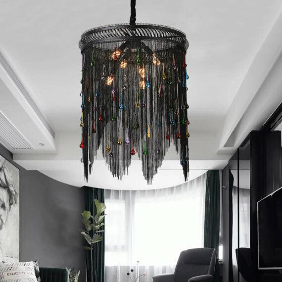 Black Chain Tassel Chandelier - Lightings Menu