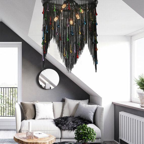 Black Chain Tassel Chandelier - Lightings Menu
