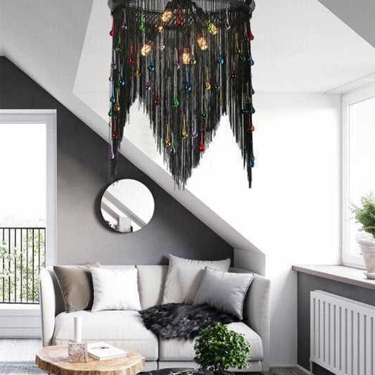 Black Chain Tassel Chandelier - Lightings Menu