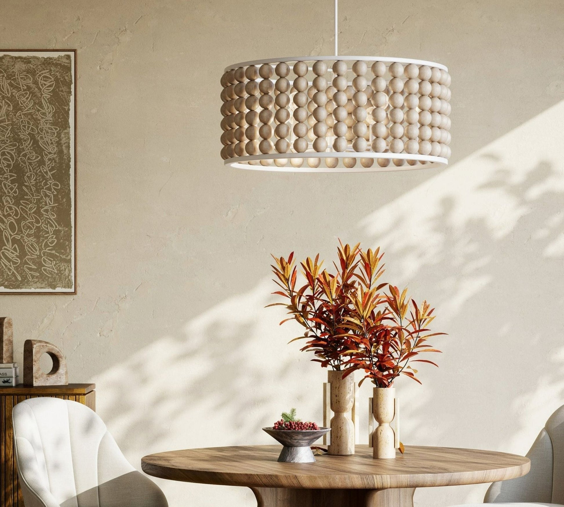 Brookbury Wood Bead Chandelier 32" - Lightings Menu