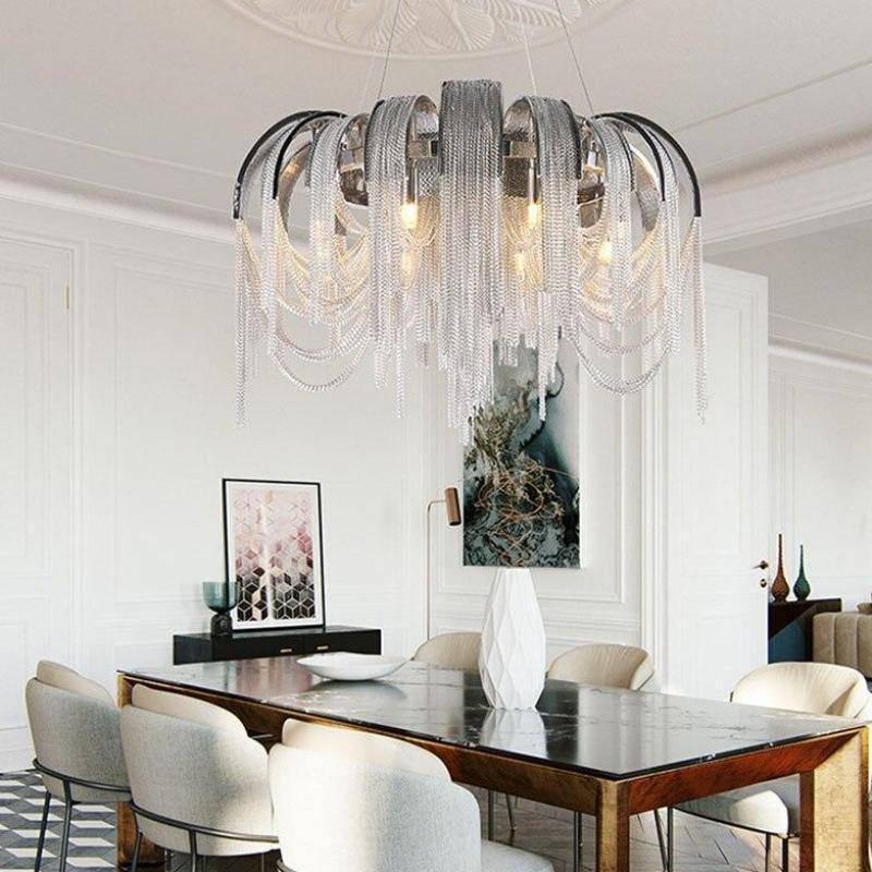 Cadena Aluminum Chain Tassel Chandelier - Lightings Menu