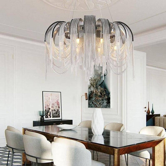Cadena Aluminum Chain Tassel Chandelier - Lightings Menu