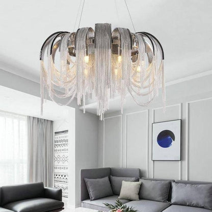 Cadena Aluminum Chain Tassel Chandelier - Lightings Menu