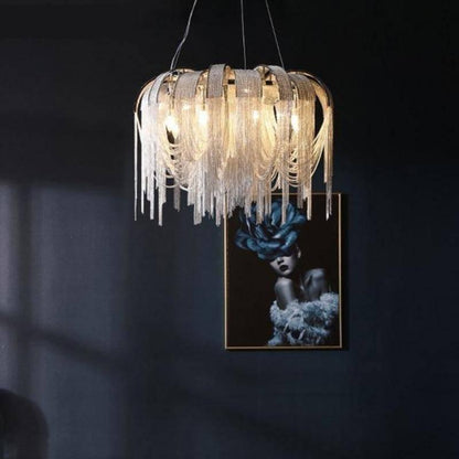 Cadena Aluminum Chain Tassel Chandelier - Lightings Menu