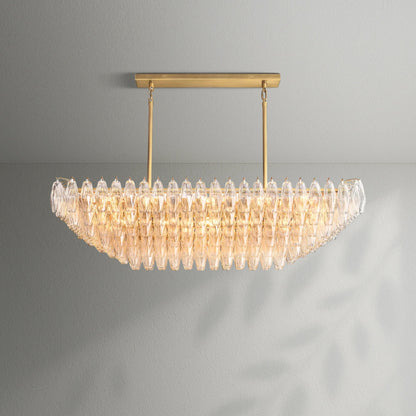Chiaran Clear Glass Tired Rectangular Chandelier - Lightings Menu