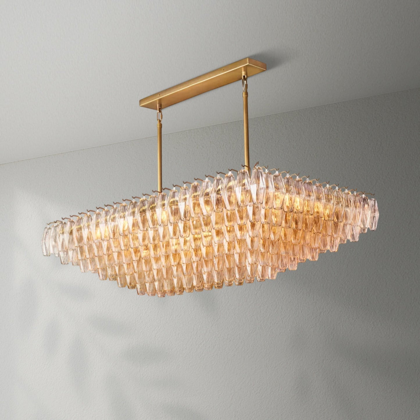 Chiaran Clear Glass Tired Rectangular Chandelier - Lightings Menu