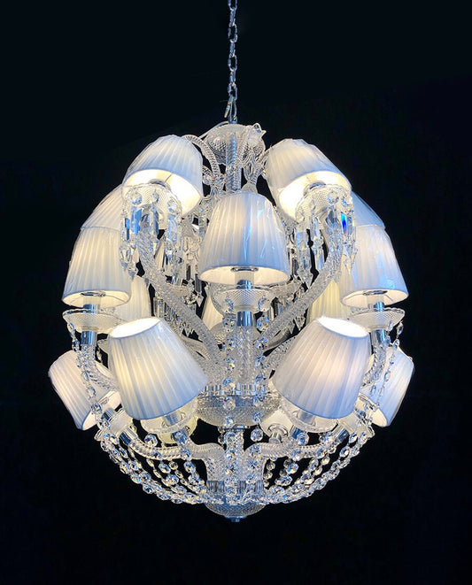 Custom Made Le Roi Soleil Chandelier 18 Lights Crystal Chandelier with Fabric Shades - Lightings Menu