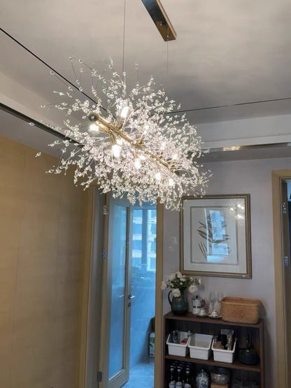 Dandelion Crystal Chandelier Light Firefly/ Glowworm Hanging Lamp Pendant For Rectangle Dining Room - Lightings Menu