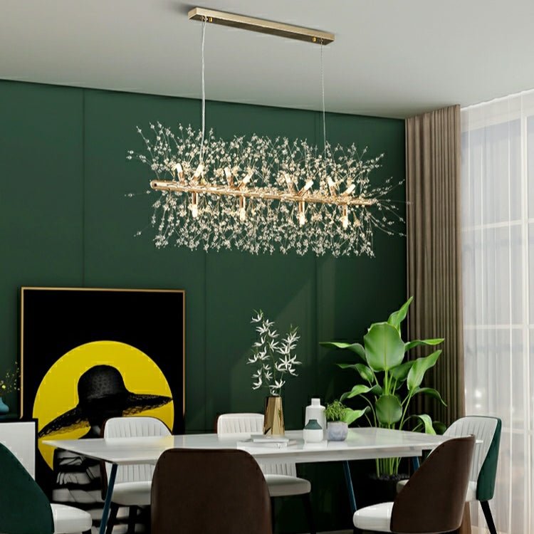 Dandelion Crystal Chandelier Light Firefly/ Glowworm Hanging Lamp Pendant For Rectangle Dining Room - Lightings Menu