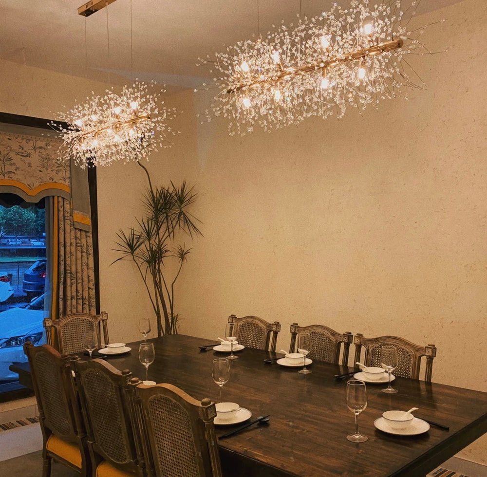 Dandelion Crystal Chandelier Light Firefly/ Glowworm Hanging Lamp Pendant For Rectangle Dining Room - Lightings Menu