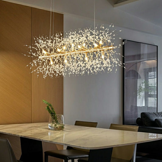 Dandelion Crystal Chandelier Light Firefly/ Glowworm Hanging Lamp Pendant For Rectangle Dining Room - Lightings Menu