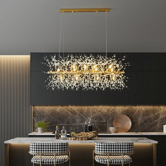 Dandelion Crystal Chandelier Light Firefly/ Glowworm Hanging Lamp Pendant For Rectangle Dining Room - Lightings Menu