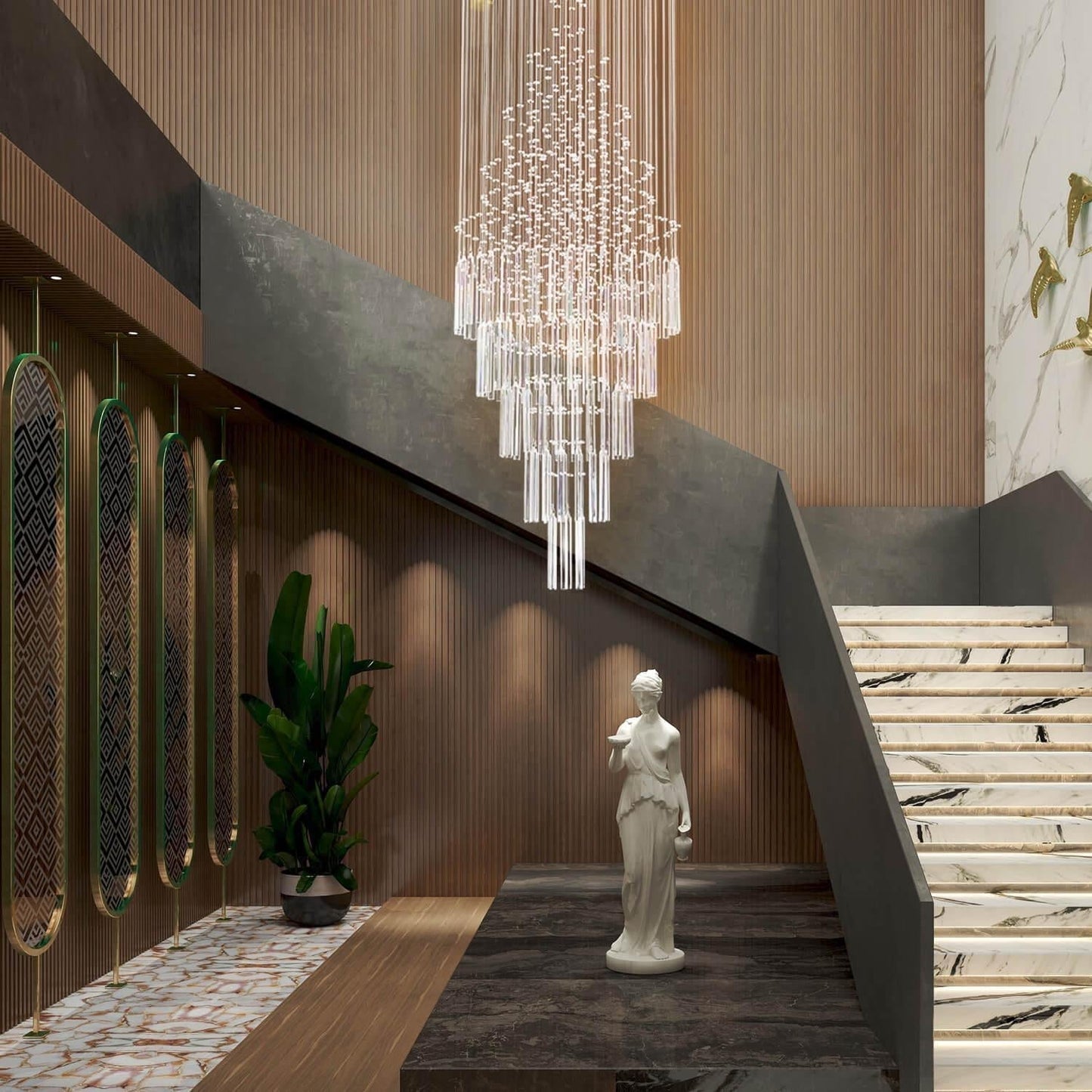 Floating Castle Round Rain Crystal Chandelier Ceiling Lights - Lightings Menu