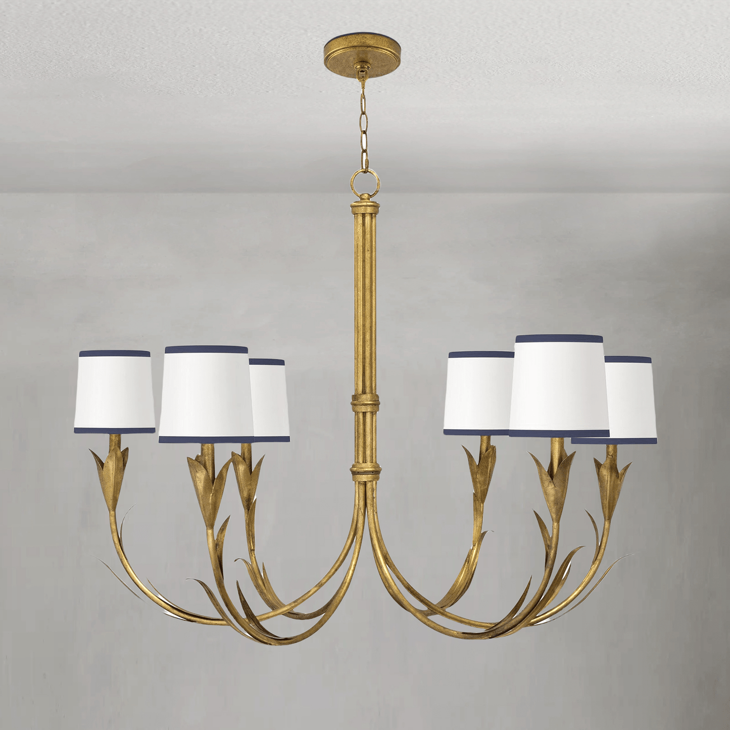 Fontara Dark Blue Reed Chandelier(Antique Gold Leaf) - Lightings Menu