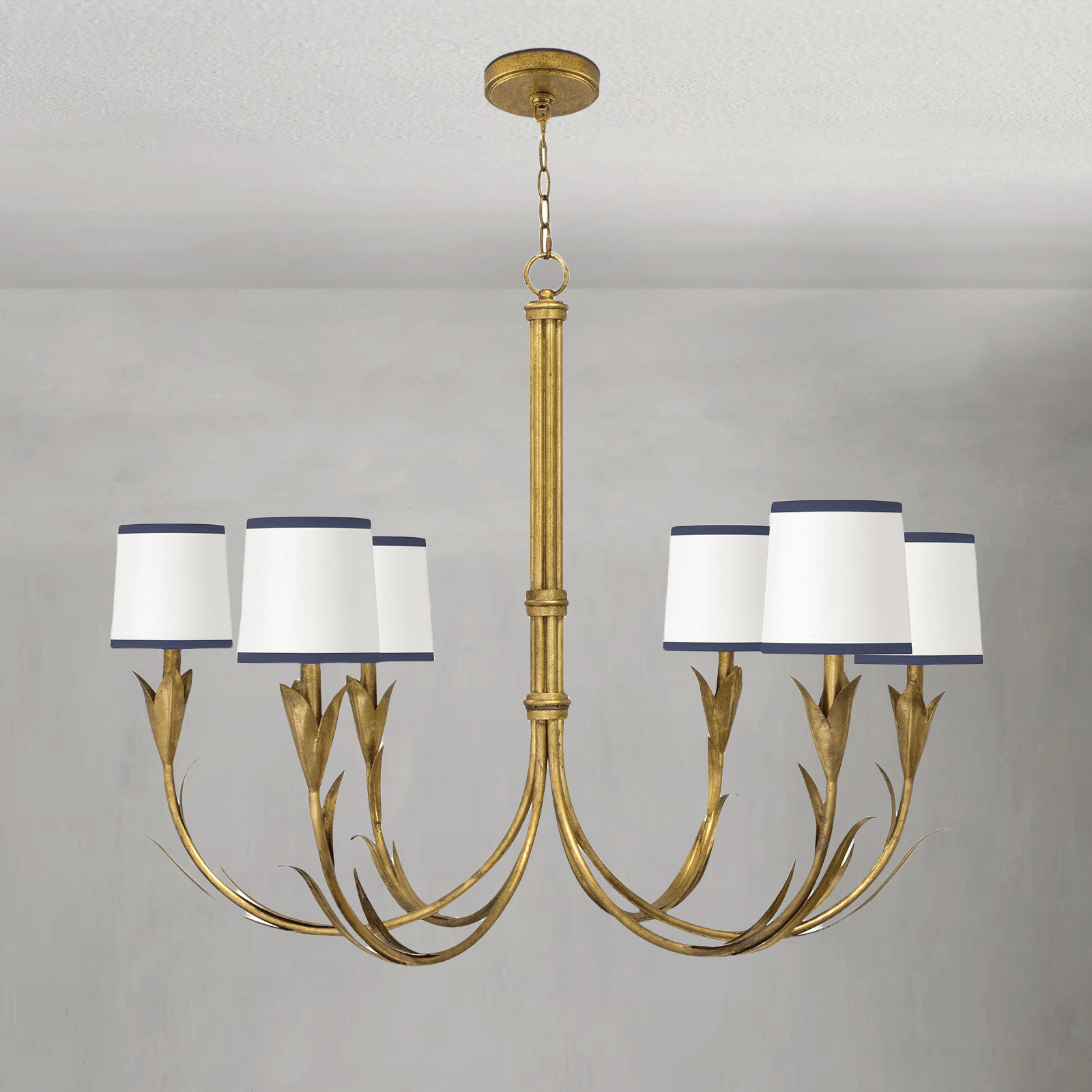 Fontara Dark Blue Reed Chandelier(Antique Gold Leaf) - Lightings Menu