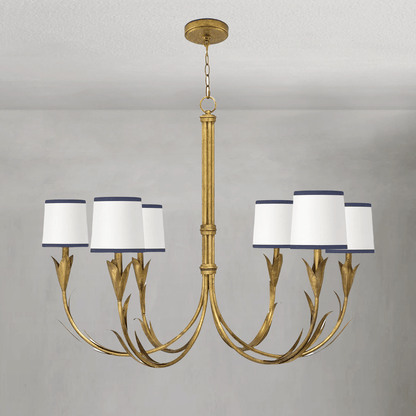 Fontara Dark Blue Reed Chandelier(Antique Gold Leaf) - Lightings Menu