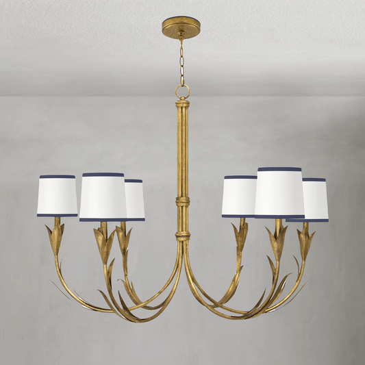 Fontara Dark Blue Reed Chandelier(Antique Gold Leaf) - Lightings Menu