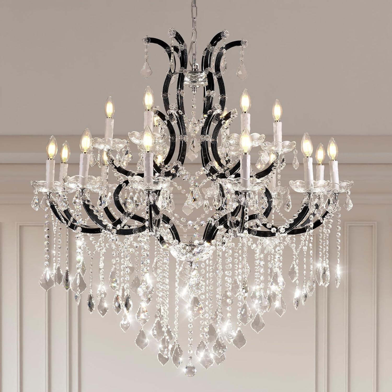 Grand Black Crystal Chandelier: Modern Elegance for Dining, Hallway, Living Room - Lightings Menu