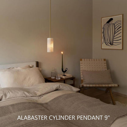 Hand Carved Alabaster Cylinder Pendent - Lightings Menu