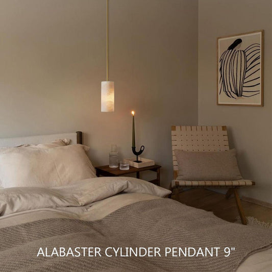 Hand Carved Alabaster Cylinder Pendent - Lightings Menu