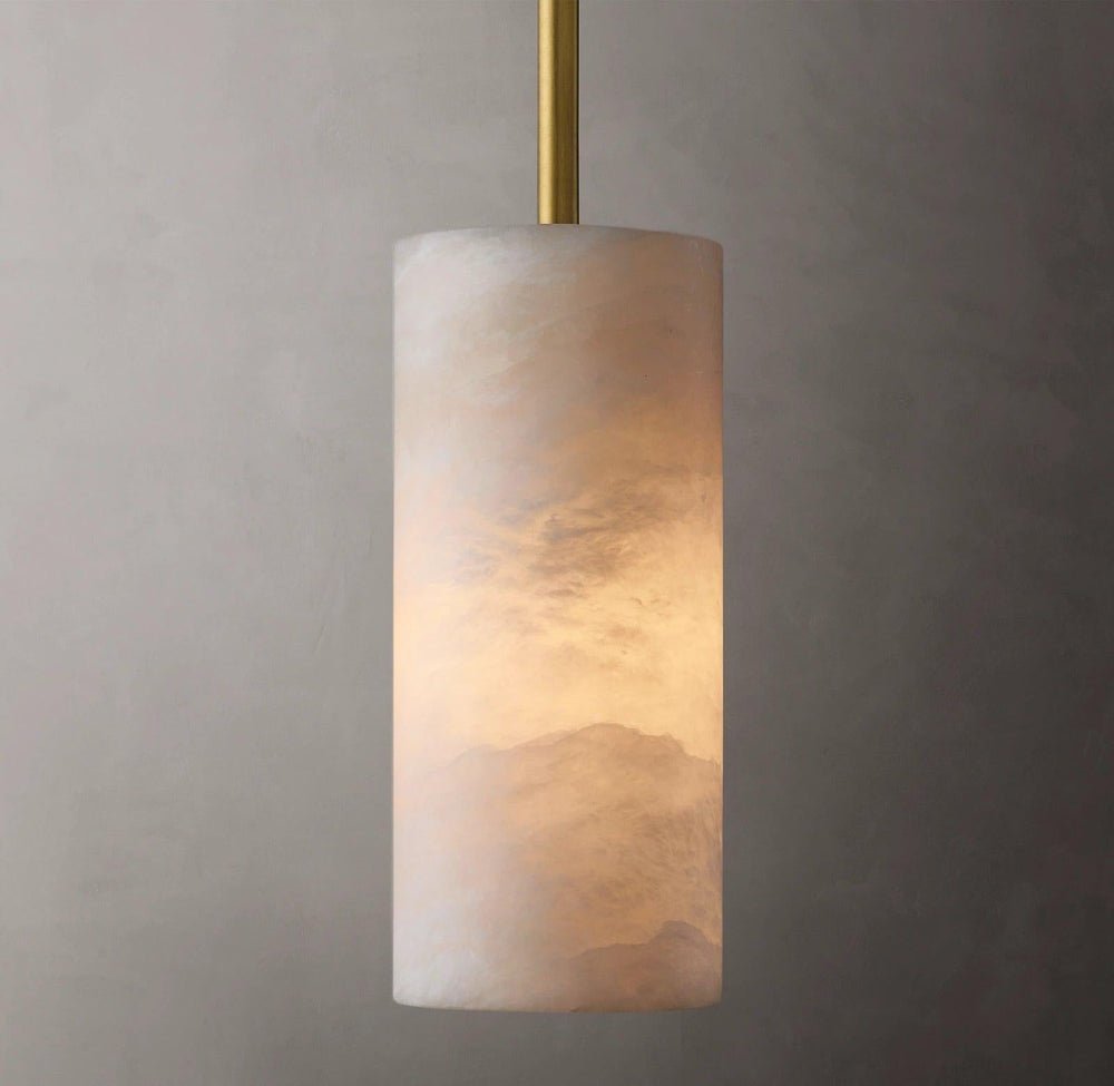 Hand Carved Alabaster Cylinder Pendent - Lightings Menu
