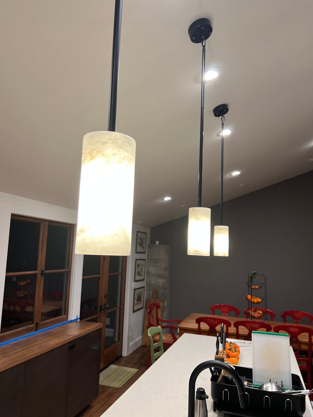 Hand Carved Alabaster Cylinder Pendent - Lightings Menu