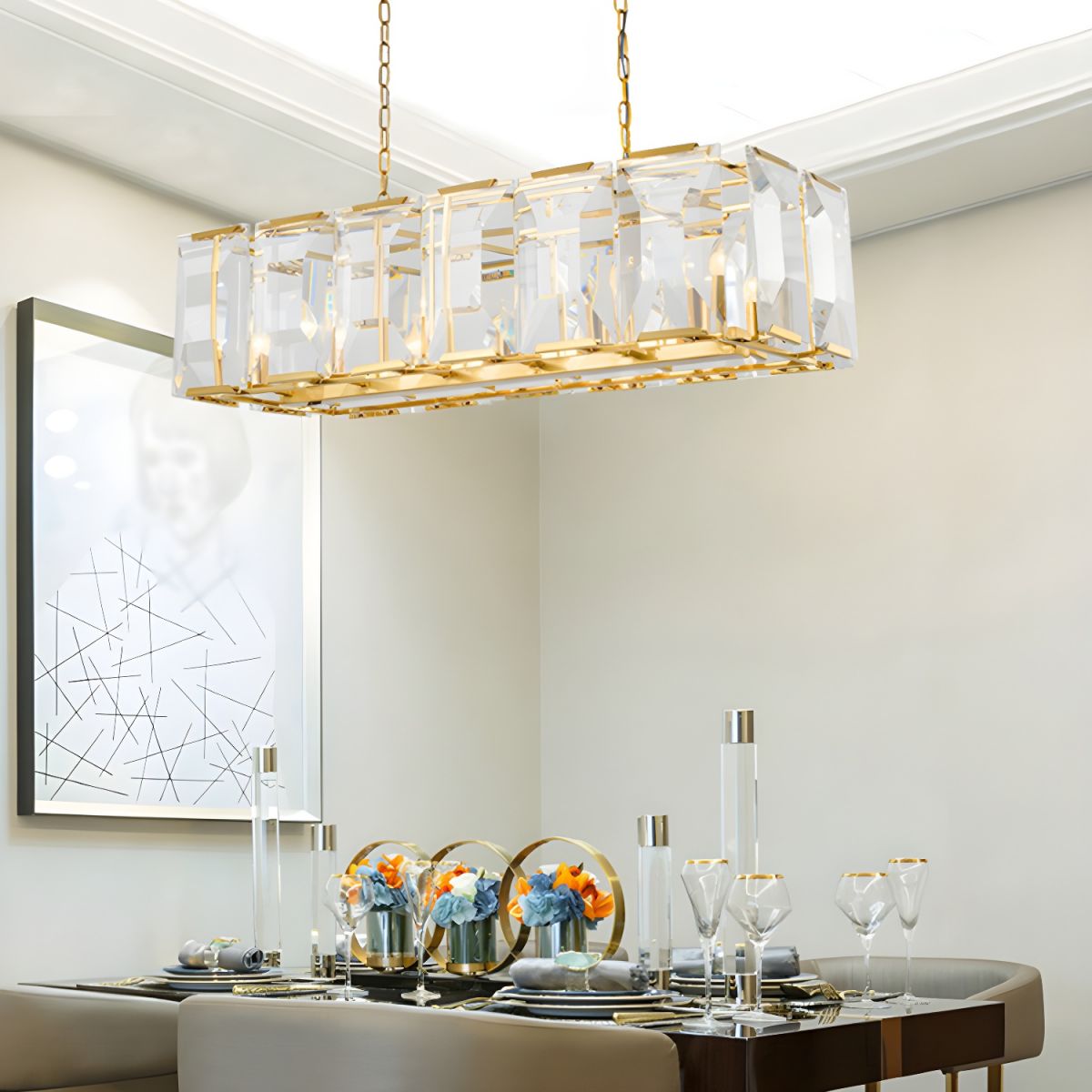 Harlows Crystal Rectangle Chandelier - Lightings Menu
