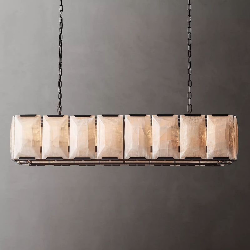 Hawsan Calcite Rectangular Chandelier 54" - Lightings Menu