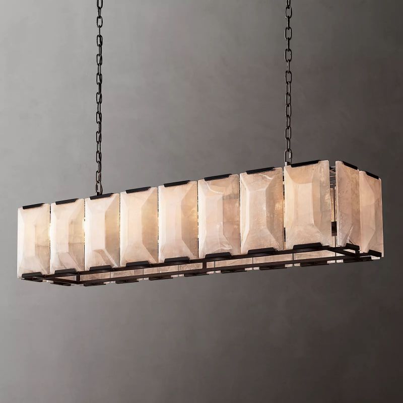Hawsan Calcite Rectangular Chandelier 54" - Lightings Menu
