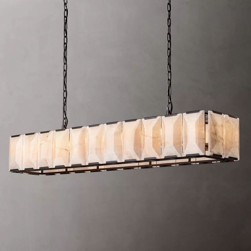 Hawsan Calcite Rectangular Chandelier 74" - Lightings Menu
