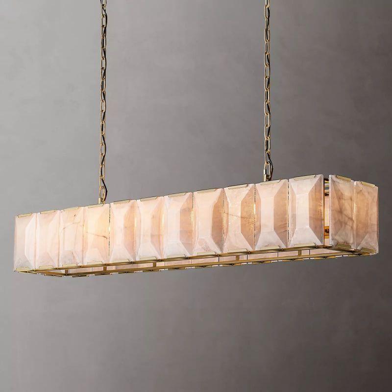 Hawsan Calcite Rectangular Chandelier 74" - Lightings Menu