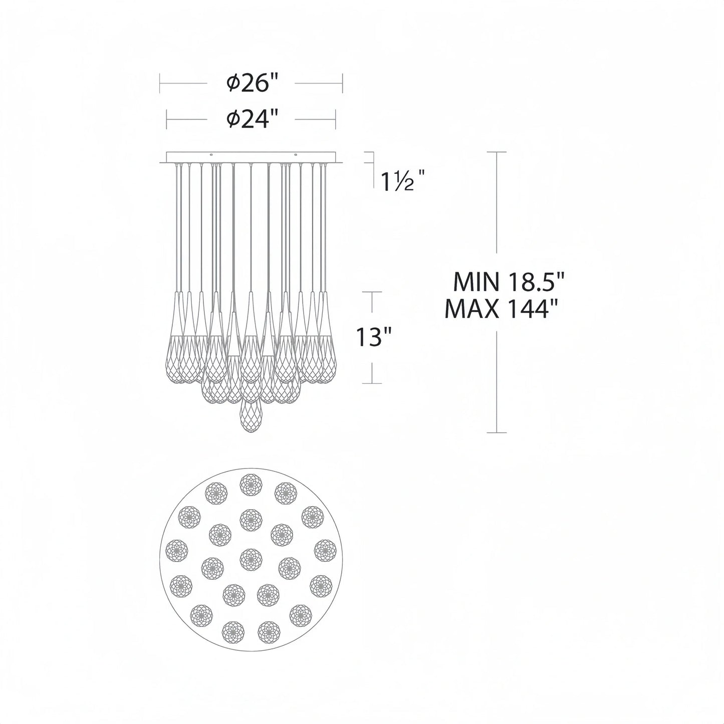 Hibiscus LED Multi Light Pendant Light Round Chandelier - Lightings Menu