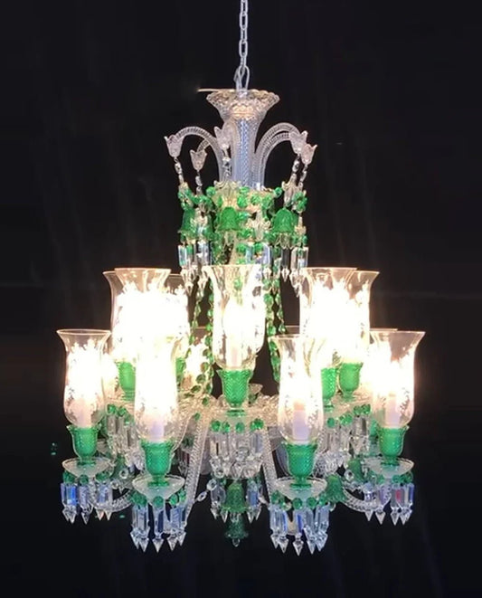 Inspired Lustre Clear & Green Crystal Lighting Chandelier - Lightings Menu