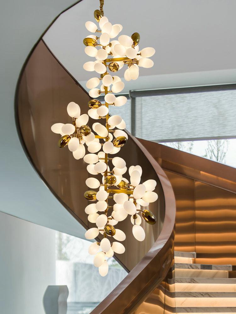 Large Branch Copper Chandelier with Grape Shape Bulbs Unique and Creative Light Fixture for Staircase/ Duplex/ High Ceiling Living Room/ Restaurant - Lightings Menu