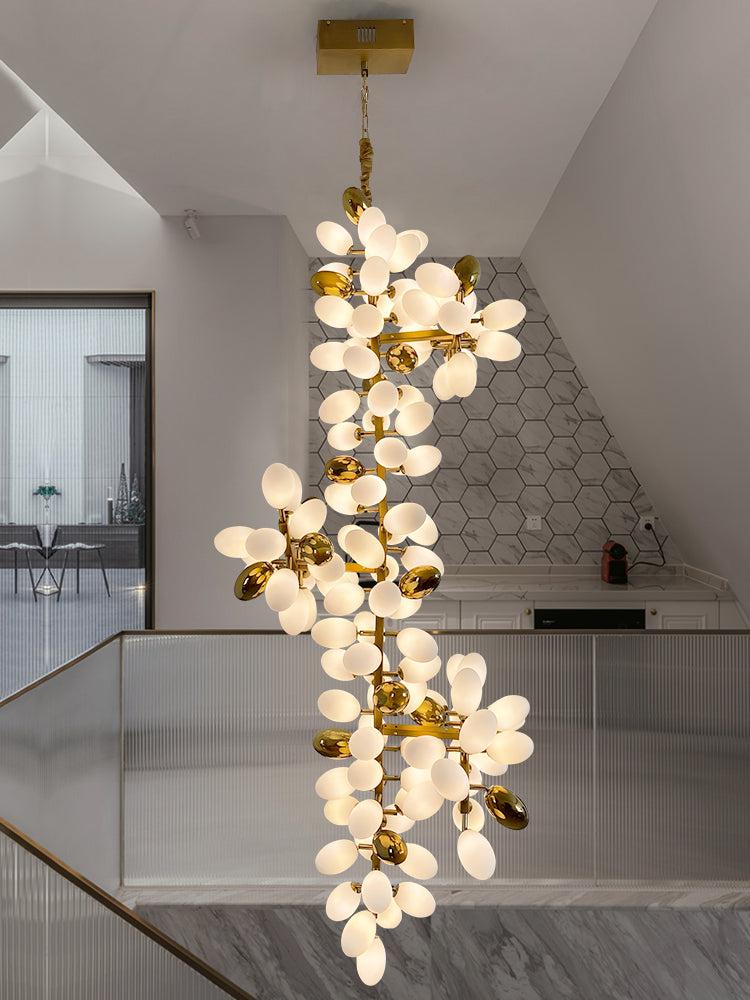 Large Branch Copper Chandelier with Grape Shape Bulbs Unique and Creative Light Fixture for Staircase/ Duplex/ High Ceiling Living Room/ Restaurant - Lightings Menu