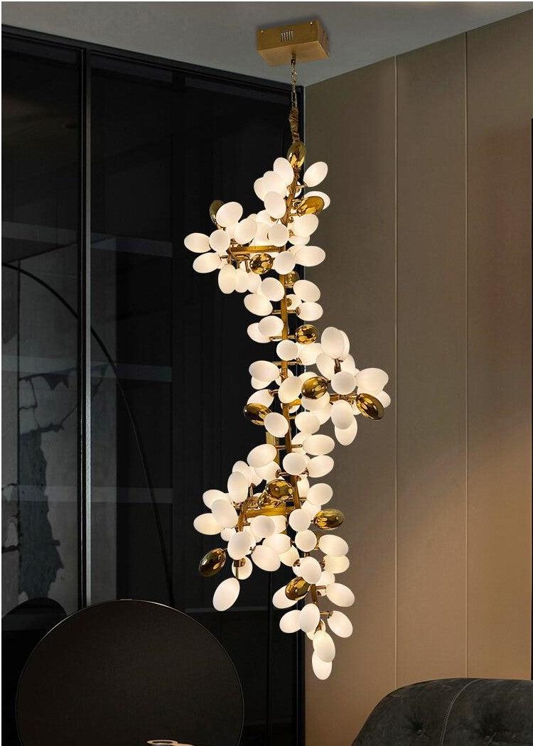 Large Branch Copper Chandelier with Grape Shape Bulbs Unique and Creative Light Fixture for Staircase/ Duplex/ High Ceiling Living Room/ Restaurant - Lightings Menu