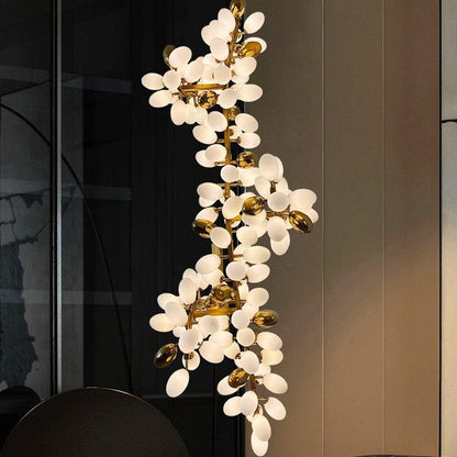Large Branch Copper Chandelier with Grape Shape Bulbs Unique and Creative Light Fixture for Staircase/ Duplex/ High Ceiling Living Room/ Restaurant - Lightings Menu